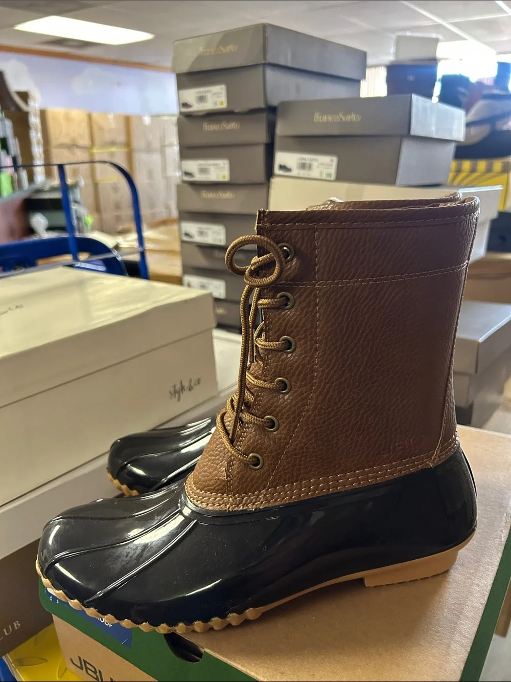 JBU Brown and Black Waterproof Lace-Up Duck Boots